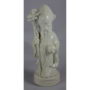Vtg Sau Shou Chinese God of Longevity w/Staff & Peach White Porcelain 9-1/4"